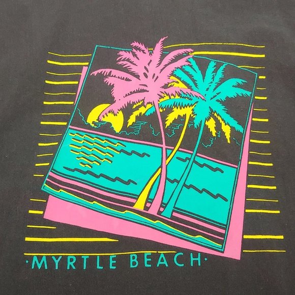 Vintage Myrtle Beach South Carolina Mens XL Camp Shirt Button Up Black Ocean USA - Picture 2 of 7